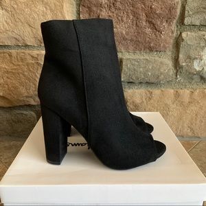 NEW IN BOX Black Faux Suede Peep Toe Ankle Booties
